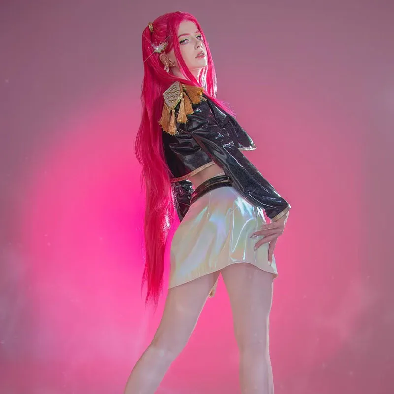 Costume de Cosplay Huntrix Mira Rumi Zoey, chasseurs de démons KPop, uniforme de scène en or noir, perruque pour femmes, tenues de fête d'halloween