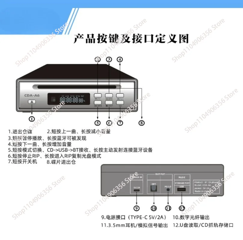 Audiophile Bluetooth CD Player CD Grabber Automatic to WAV with Fiber Bluetooth Audio Output with Remote
