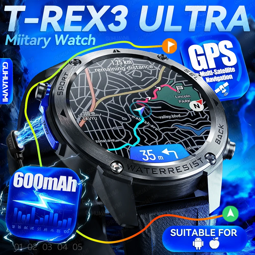 

New Outdoor 600mAh Battery Men Adult Smart Watch GPS Compass Altimeter 10ATM Waterproof Heart Rate BT Call Sport Man Smartwatch