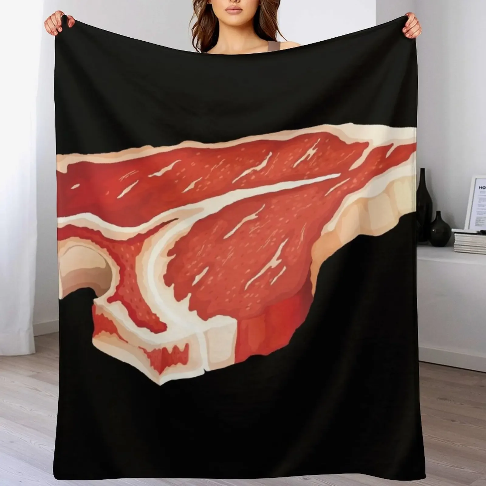

Raw T-Bone Beef Steak Throw Blanket Reusable Durable Soft Blanket for All Seasons