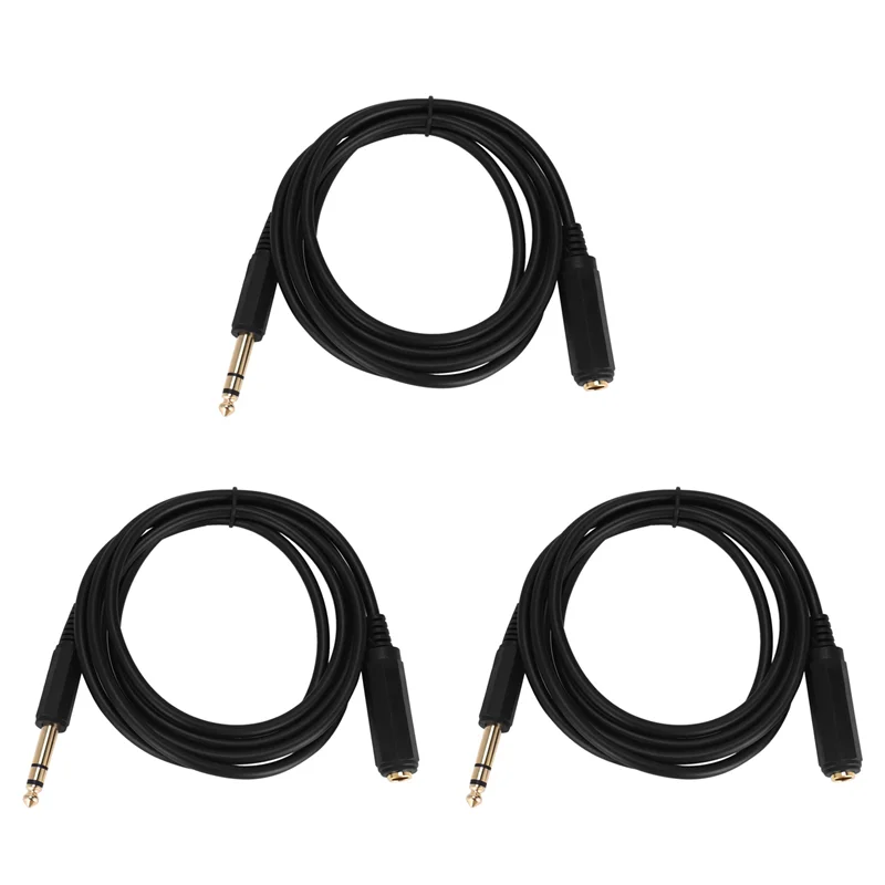 

0Z-3Pcs 6.35Mm(1/4Inch) Stereo Plug Male To 6.35Mm(1/4Inch) Female Cable, Gold Plated Audio Cable Stereo Cord, 6 FT (1.8 M)