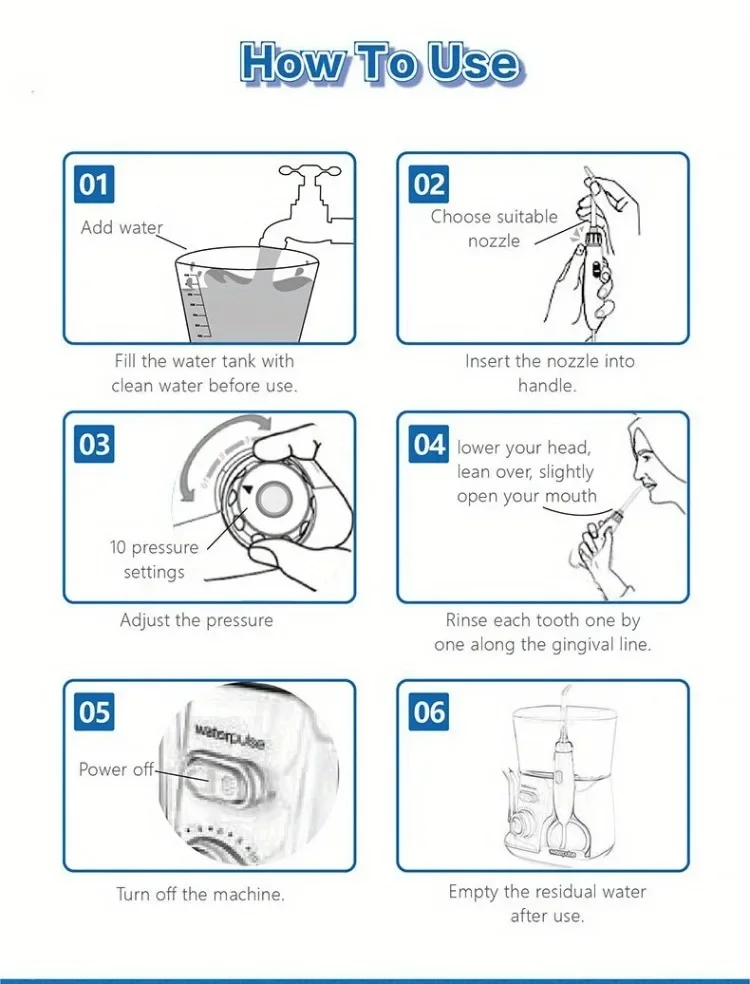 Waterpulse V300 Elektrische Wasserflosser, Hochdruck-Munddusche für die Zahnreinigung, Zahnspangen, Zahnfleischpflege, 5 Düsen, tragbar – Detail 5
