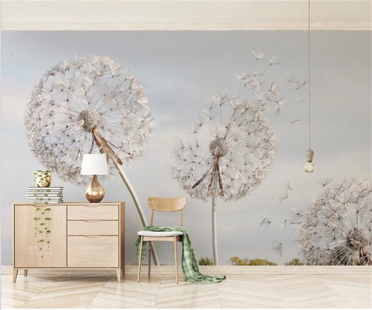 European Style Blue Dandelion 3D Wallpaper - Hand Painted Floral Photo Background Decorative Papier Peint Painting murals