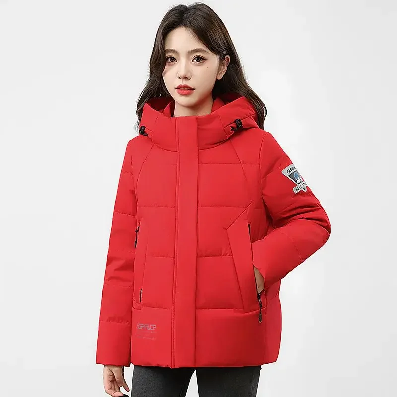 Jaqueta de manga comprida feminina com capuz, casaco grosso quente, pato branco para baixo, puffer parkas, roupa coreana, inverno