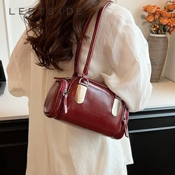 LEFTSIDE Small PU Leather Shoulder Bag For Women 2024 New Trend Korean Fashion Y2K Silver Handbags Females Red Underarm Bag