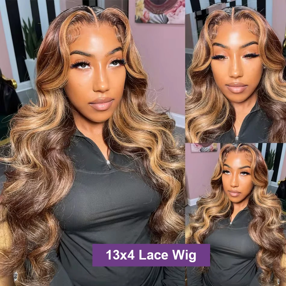 30 Inch Colored Highlight Human Hair Wigs Brazilian Body Wave Lace Frontal Wig 13x4 Transparent Loose Wave Wigs Sale For Women