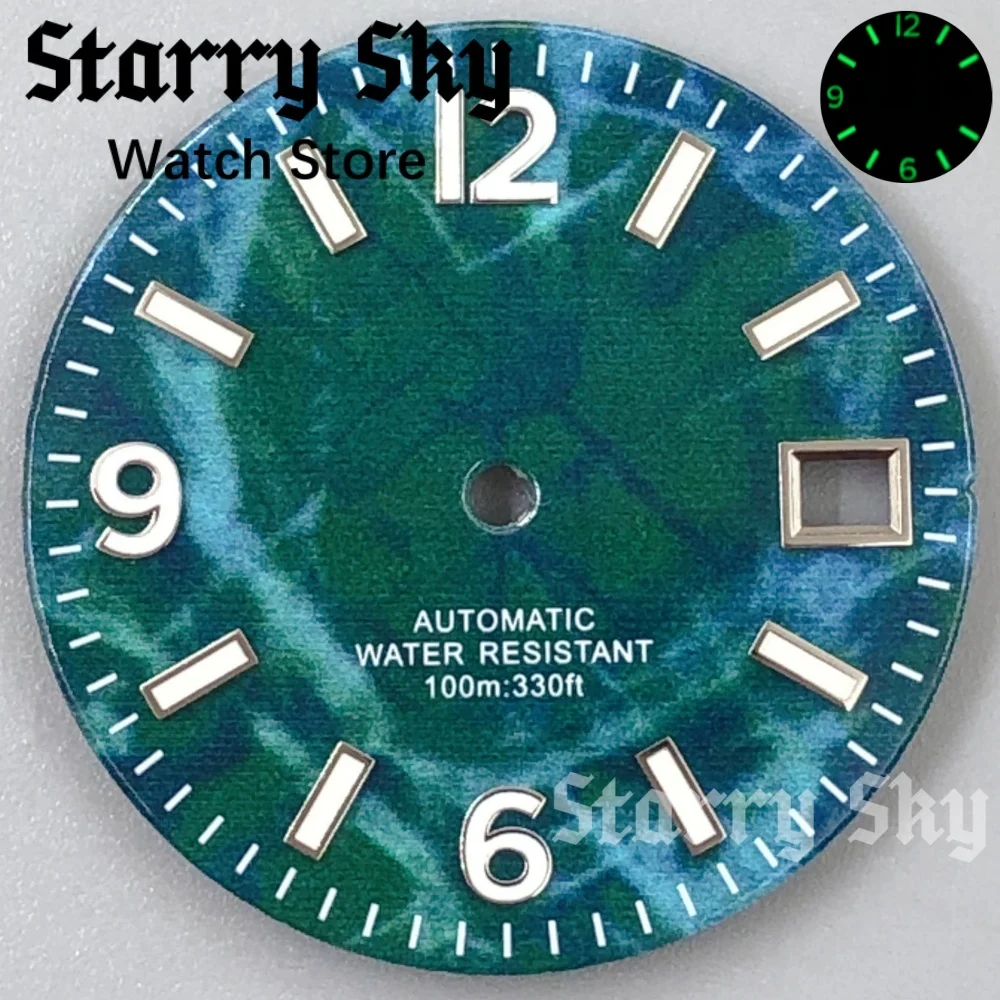 Starry Sky 29mm Green/Blue/Black Marble Pattern Watch Dial Watch Parts With Luminous Suitable For NH35A Movement Watch Accessory