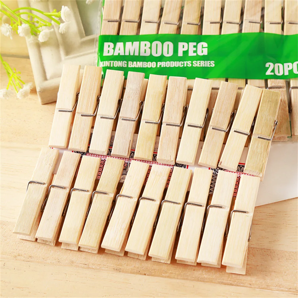 20pcs Rust-Proof Wooden Clothespins Set - Large, Natural Wood, Multipurpose Clips for Classroom Crafts, Photo Display, Home & Of