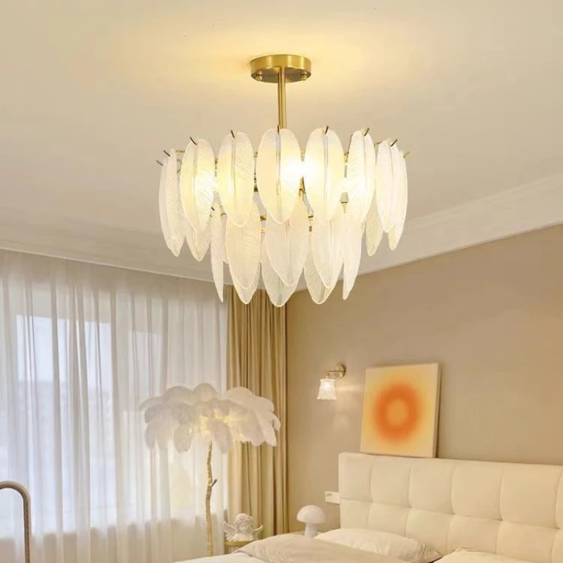 

Feather Chandelier Modern Luxury Glass Lamp For Living Room Restaurat Bedroom Villa Kitchen Home Decor Hotel Hall Lamp