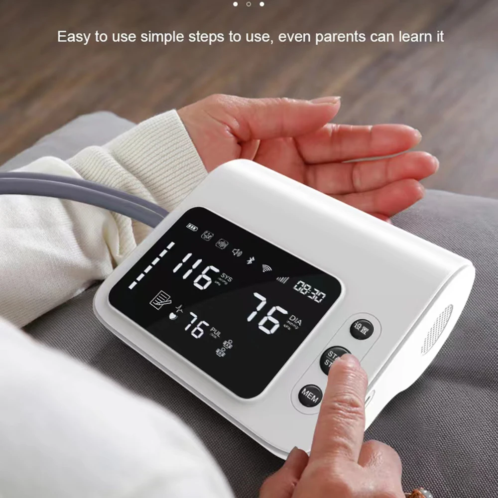 Intelligent Voice Broadcast  4.7 Inch Upper Arm Dual Mode Electronic Blood Pressure Monitor Charging Portable Alarm