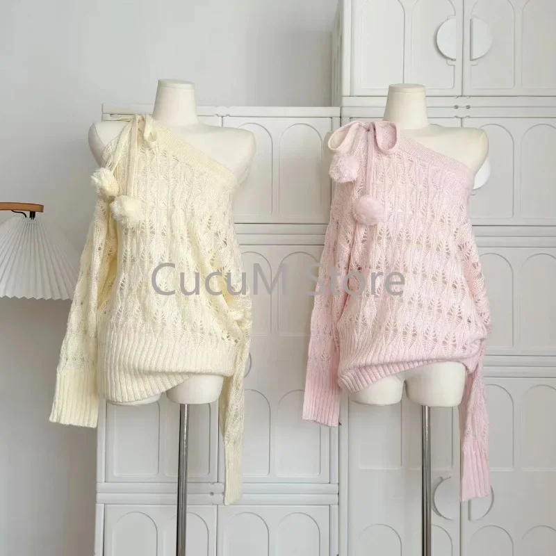 Autumn Winter Woman Korean Fashion Cute Core Sweet 2000s Sweater Elegant Oversize Knitwears Designer Aesthetic Chic Coquette