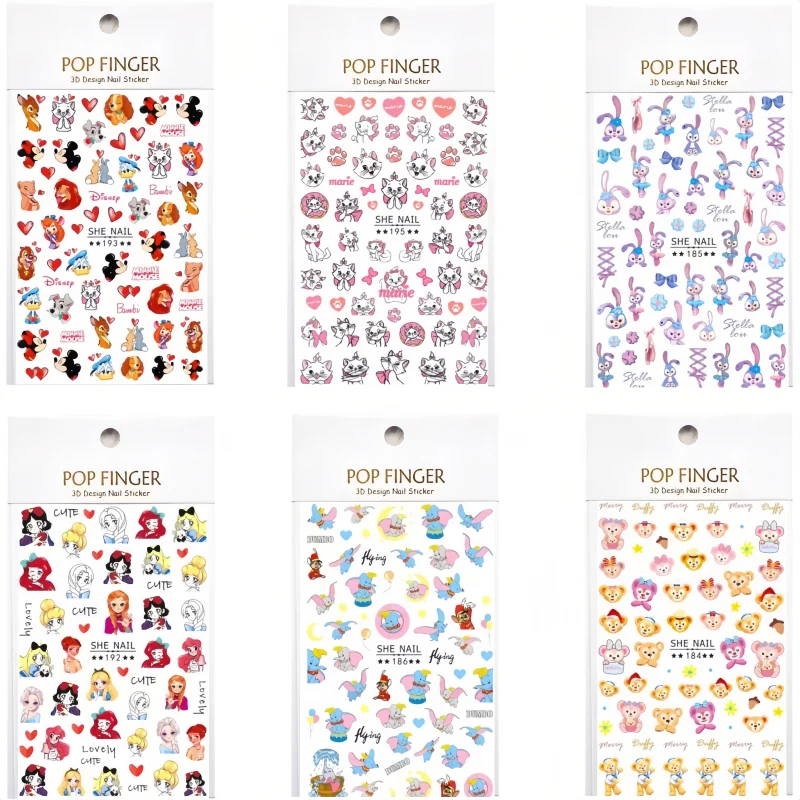 6 pçs disney etiqueta do prego dos desenhos animados mary gato o rei leão suprimentos de unhas decalque bonito mickey mouse adesivos para decoração de unhas