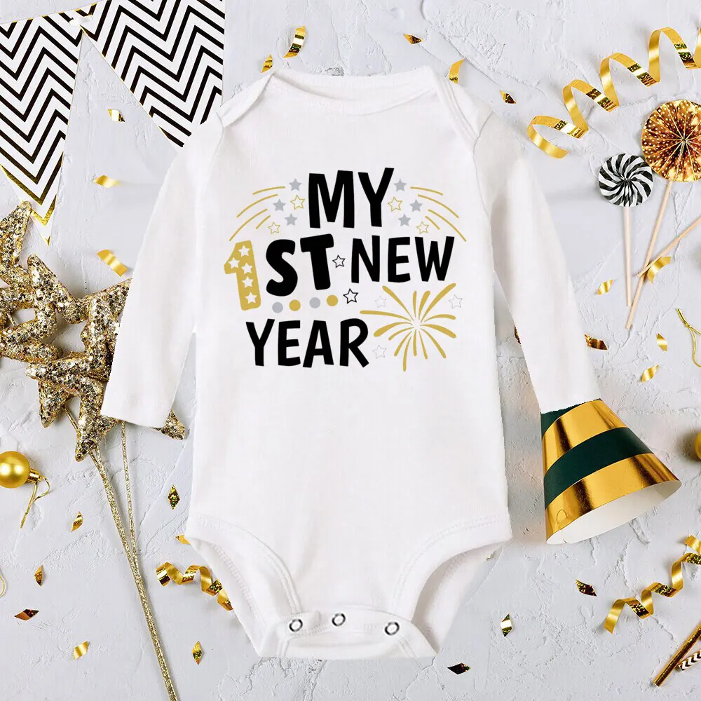 My First New Year Print Baby Romper Infant Long Sleeve Bodysuit Toddler Holiday Jumpsuit Boys Girls Clothes Newborn Shower Gifts