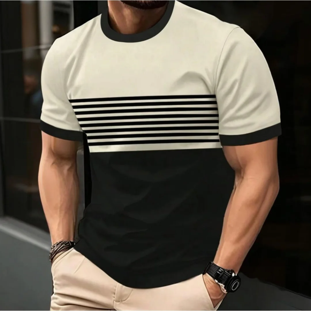 

Outdoor Men's T Shirt Summer Fashion Casual Round Neck Short Sleeve Top Striped Printed Style Asian Size Men's Clothing T-shirt