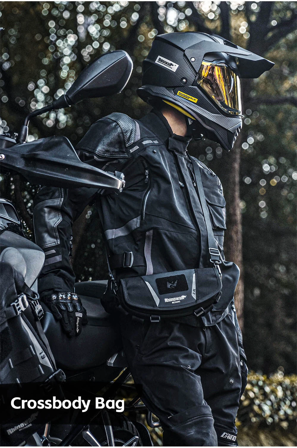 Rhinowalk Motorrad-Lenkertasche, stabile Aufbewahrungstasche, Reise-Umhängetasche mit Molle-System und Regenschutz für ADV-Zubehör – Detail 3