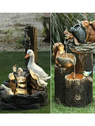 D2 Solar Power Resin Patio Fountain Garden Design With Led Light Duck Squirrel Garden Buildings Simulation Decoration Outdoor