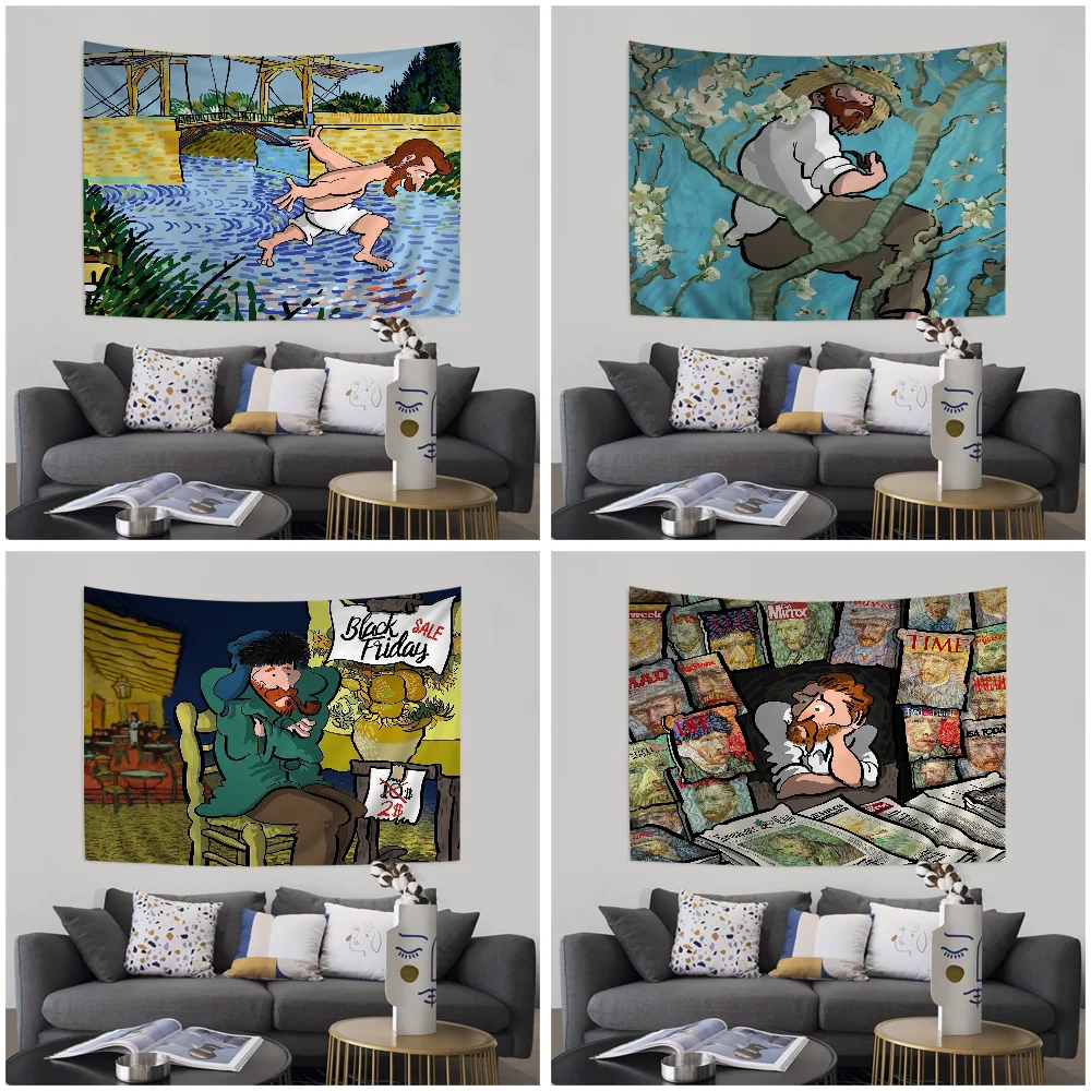 Famous Van G-Gogh P-Print DIY Wall Tapestry Hanging Tarot Hippie Wall Rugs Dorm INS Home Decor