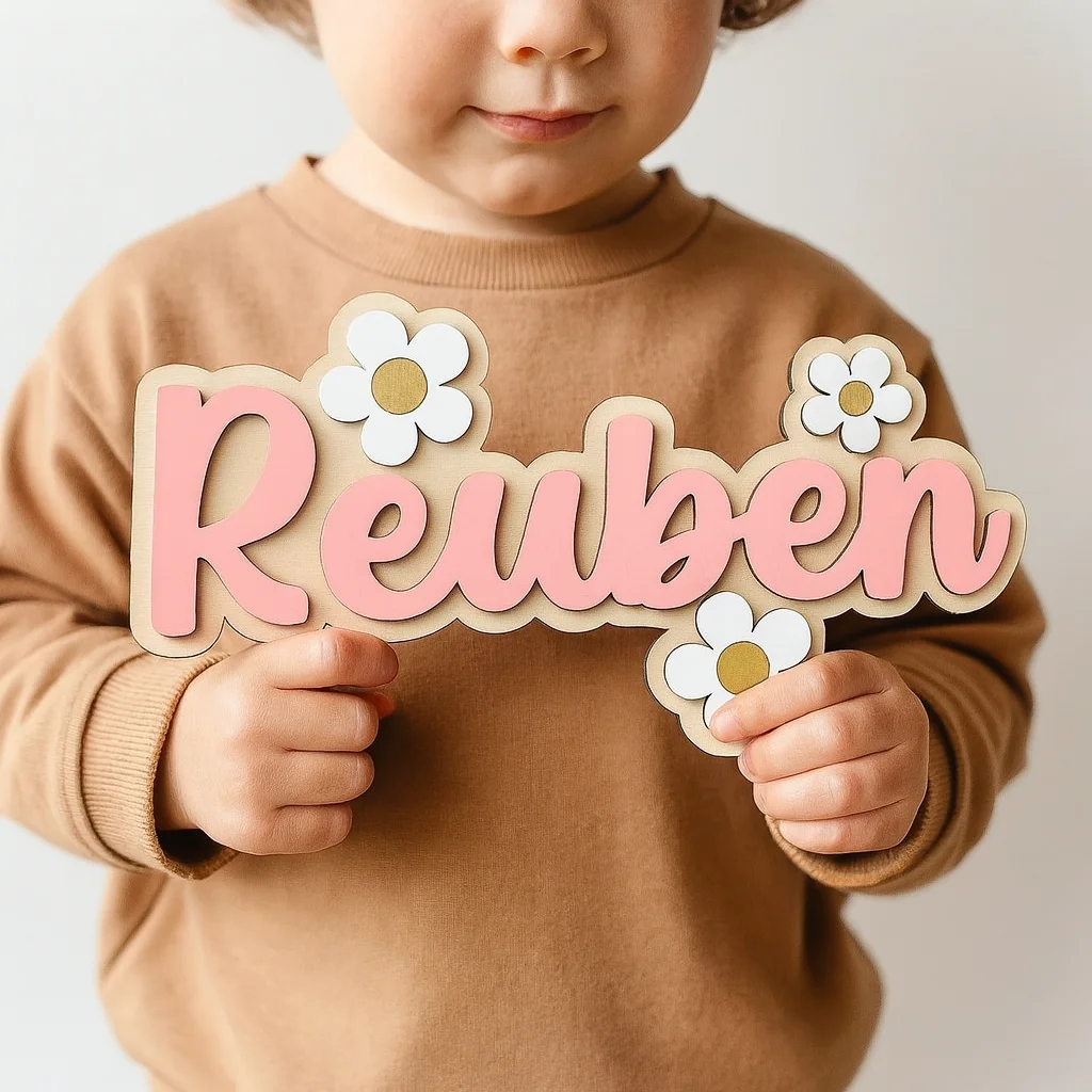 Daisy Personalized Wooden Name Sign for Kids Door, Custom Nursery Decor, Baby Room Plaque, Gift for Boys and Girls Family Plate