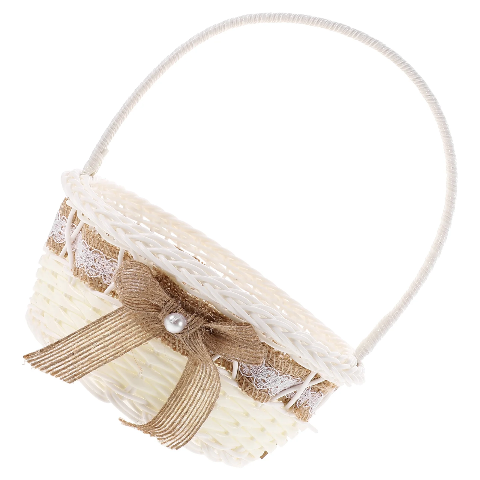 

Petal Basket Basket Small 18x21cm Hand-woven Safe Materials Wedding Party Favor Rustic Straw Handle Baskets Storage