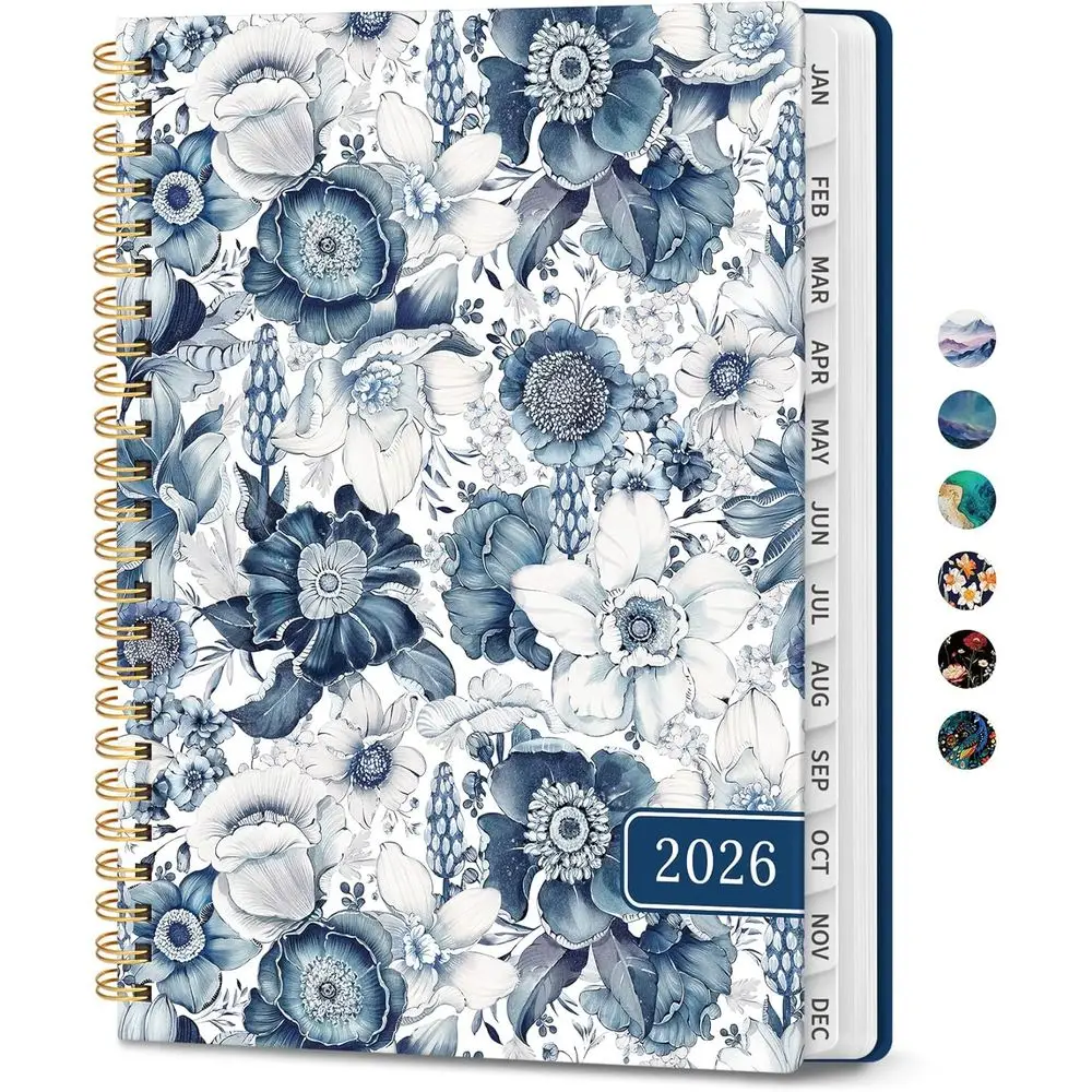 2026 Women's Monthly & Weekly Planner, Hardcover Agenda, Spiral Bound, 6.3 x 8.5, Blue Floral