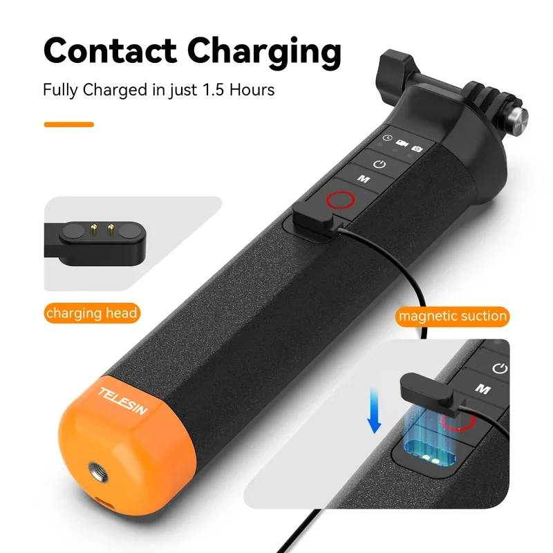 Palo de Selfie impermeable con mango flotante TELESIN, control remoto inalámbrico y correa ajustable para cámara de acción GoPro Hero9-12