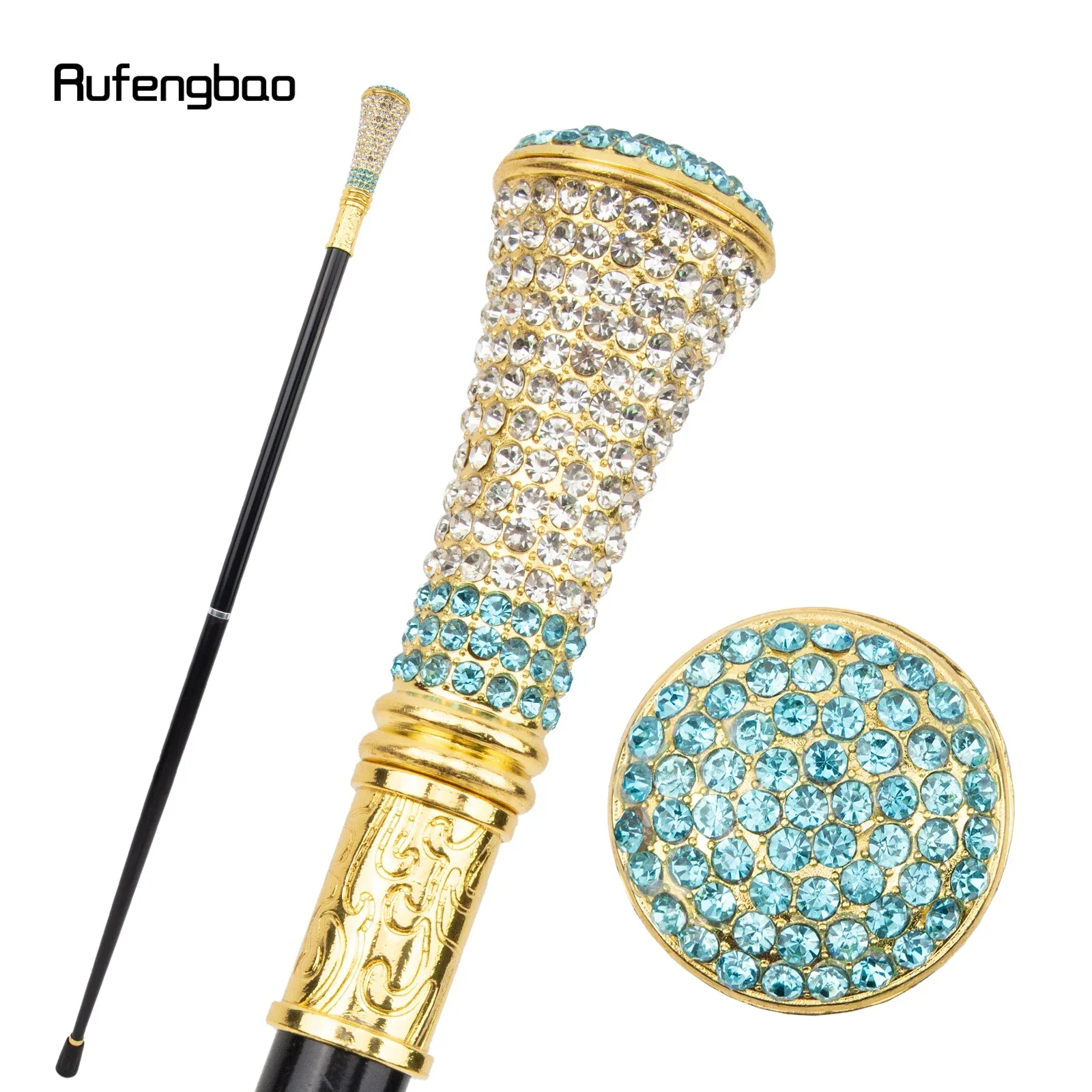 Golden Green Artificial Diamond Walking Cane Fashion  Stage Cane Decorative Stick  Cane Cosplay And Parties, For Cosplay & Party