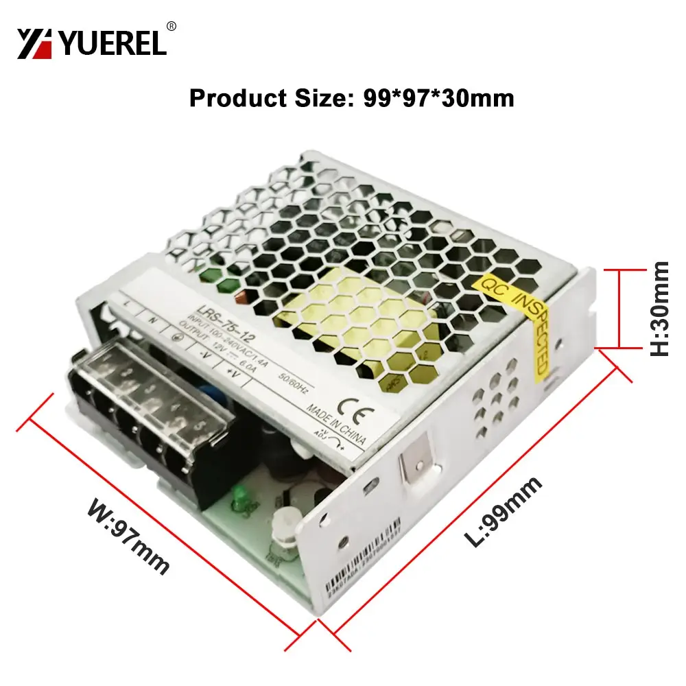 LRS-75W 100-240V 1.5A Input Switching Power Supply 12V 24V Single Output Ultra Thin Transformer