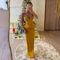 Charming Mermaid Elegant Women's Evening Dresses Fashionable Strapless Sleeveless Beaded Prom Gowns Formal Party Abiye Elbise