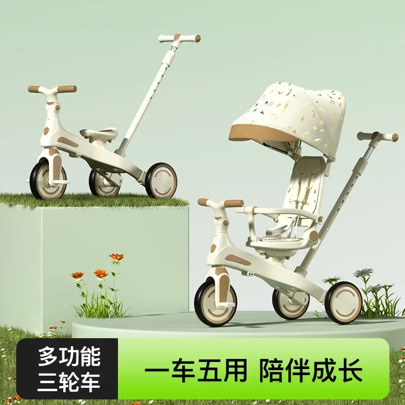 

Children's Tricycle Baby Walking Artifact Lightweight Hand Cart, Baby Walking Bicycle Baby Can Sit Ride or Push