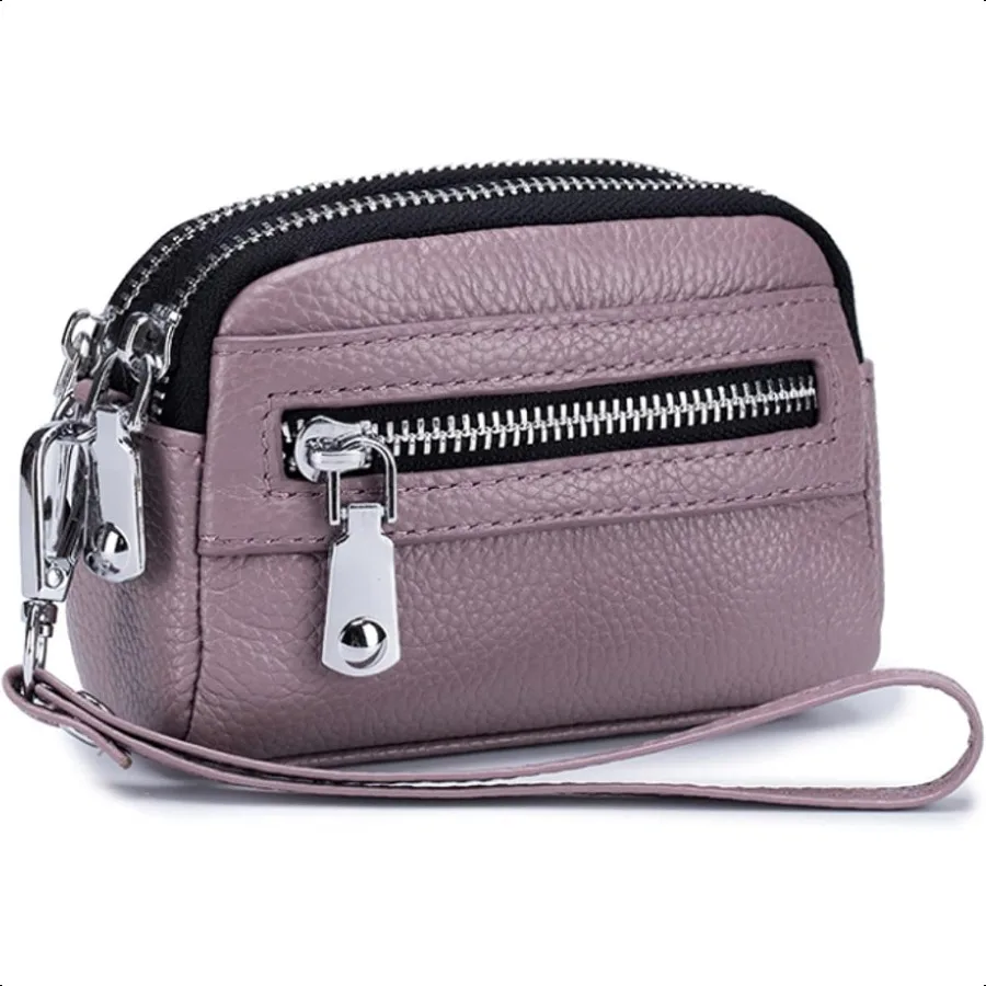 

Genuine Leather Mini Wristlet Wallet Coin Pouch Handbag Clutch with Wrist Strap Light Purple