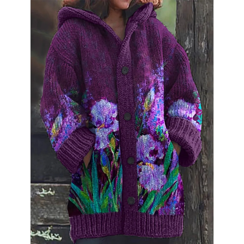 2025 Christmas New European Style Women's Abstract Print Casual Cape Coat Festive Holiday Party Outerwear Winter Fashion Jacket