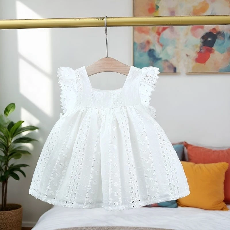 Niche style summer new fashion dress with flutter sleeves for baby girlsALine skirtinsChildren's embroidered dress is trendy