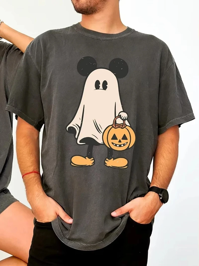 

MINISO Mickey Halloween TShirt Men Women Casual Loose Short Sleeve Graphic Print Cosplay Funny Cartoon Tops​​ Summer Y2k Clothes
