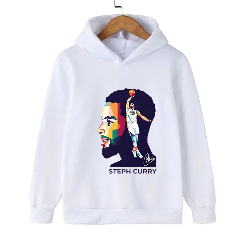 Stephen Curry Avatar Printed Children's Sports Hooded Hoodie Plus Velvet Sweatshirt Basketball Fan Kid Baby Clothes Boys Girls