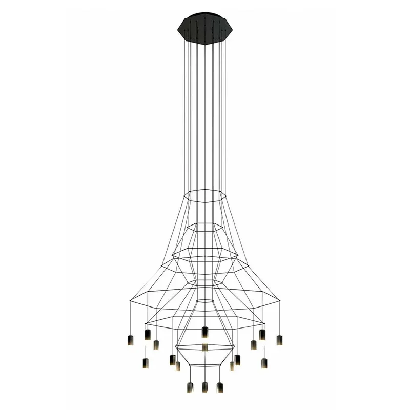 

Italian minimalist duplex loft restaurant staircase light, self-built staircase long chandelier