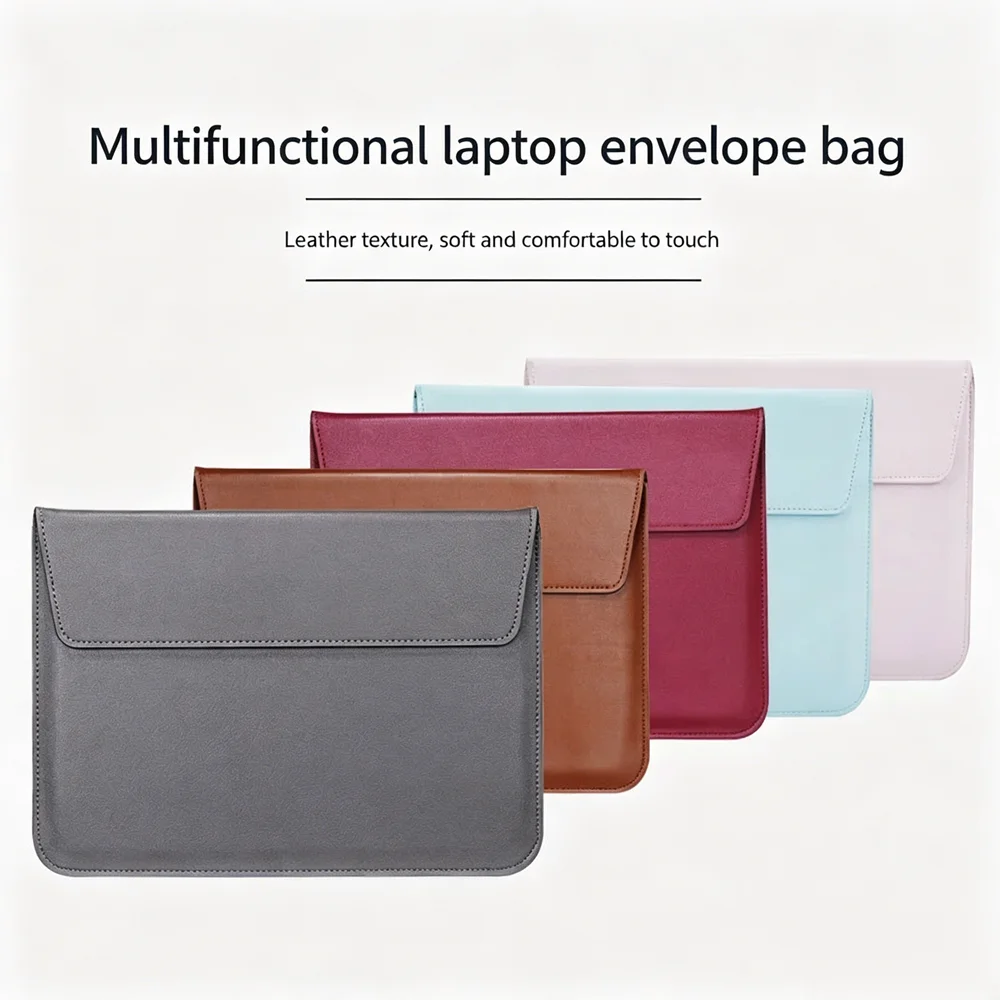 Black Foldable Light Leather Notebook Inner Handbag Horizontal Laptop Cover 11.6 13.3 15.4 Inch Easy Carry Laptop Storage Sleeve