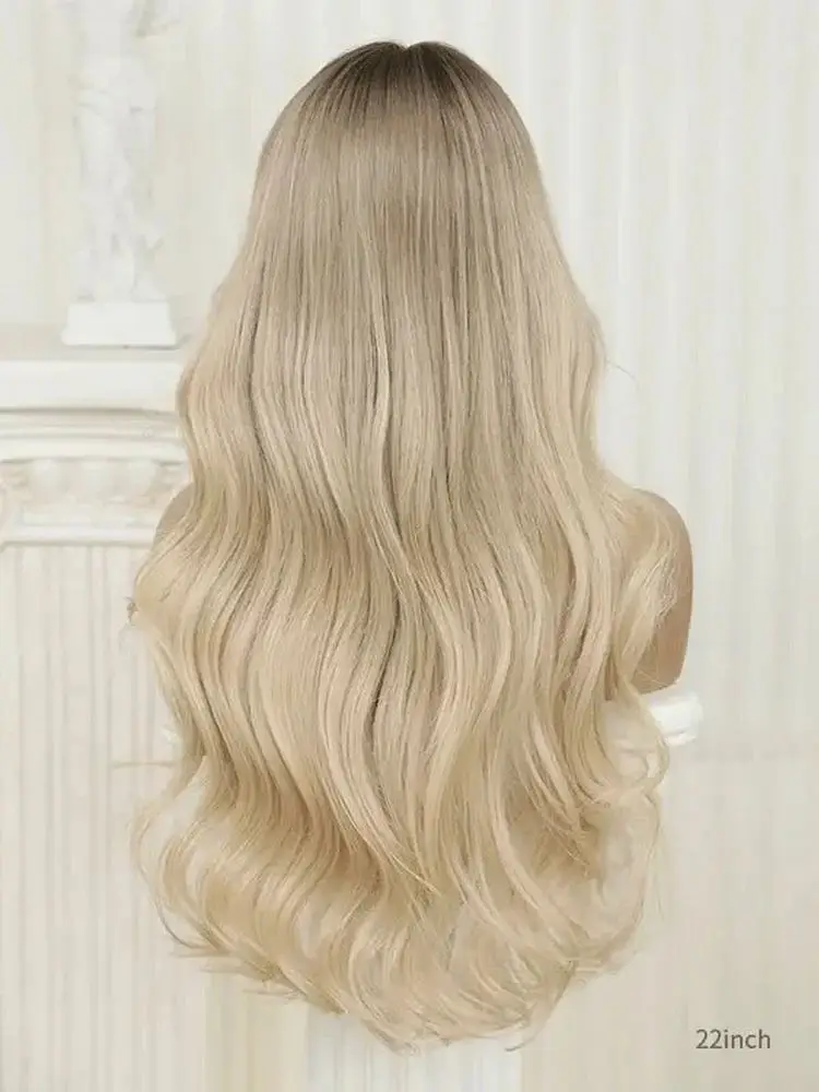 موضة الجسم موجة 13x4 أومبير أشقر فاتح الاصطناعية الدانتيل شعر مستعار أمامي حفلة تأثيري شعر مستعار يومي قبل قطعها شعري مع جذور داكنة #3