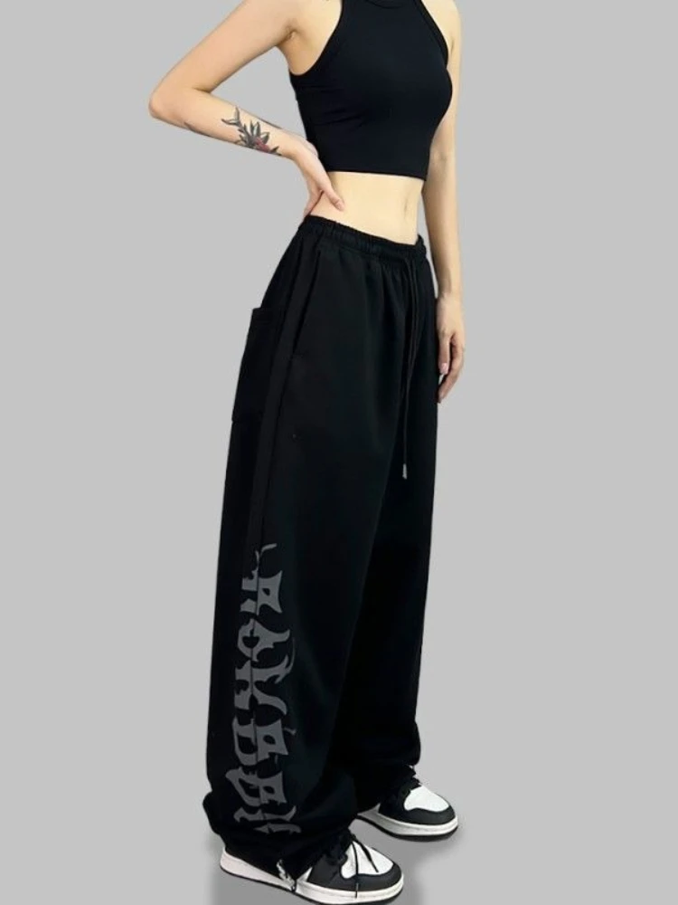 Style américain cordon pantalons de survêtement pantalons à jambes larges femmes danse de rue Hip-hop Sport pantalon rétro décontracté Streetwear Baggy pantalon