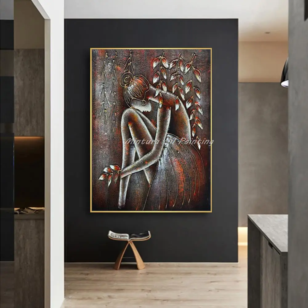 

Mintura Decorative Art Handmade Brown Background Sexy Woman Oil Painting On Canvas,Wall Pictures For Living Room Home Decoration