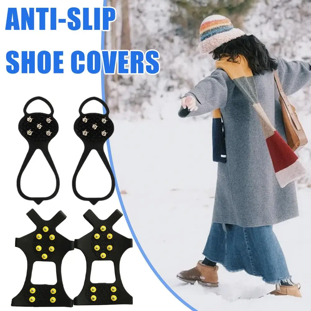 5 Teeth Ice Gripper For Shoes Women Men Crampons Ice Gripper Spike Grips Cleats For Snow Studs Non-Slip Climbing Hiking Cov H6N2