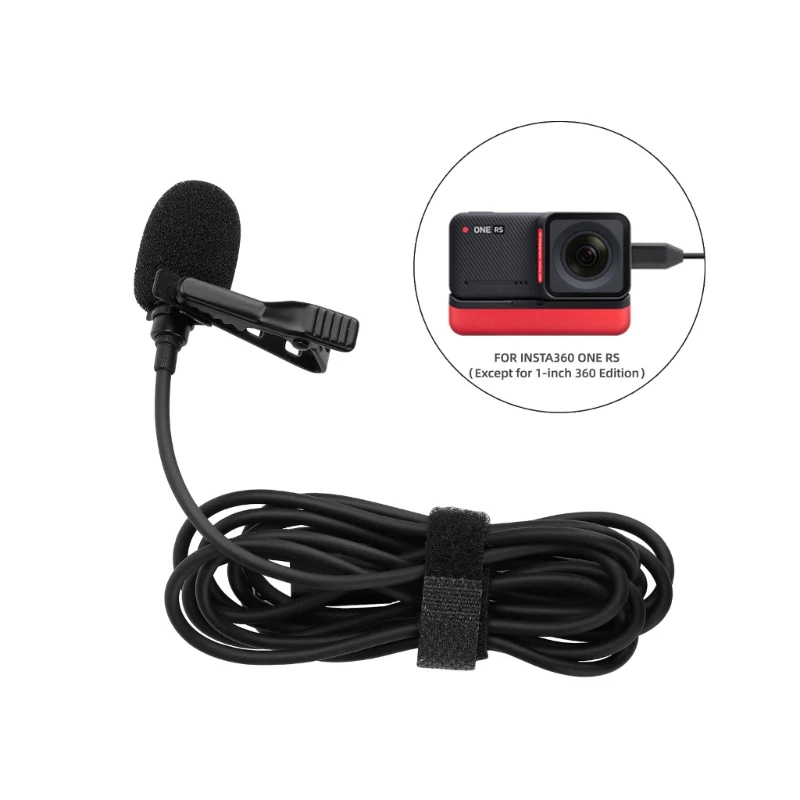 Microphone For Insta-360 One R/RS/ X2 X3 Action 2 3 Lavalier Microphone External Wired HIFI Sound Recording MIC Type C