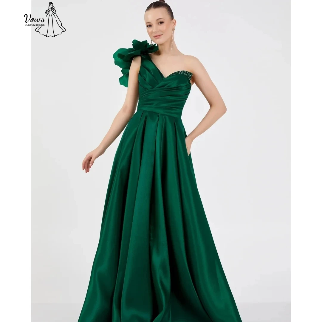 

Vows Line A Women's Elegant Dresses for Special Occasions Single-shoulder Sleeve Luxury Prom Dresses 2025 Custom Made Green Gala