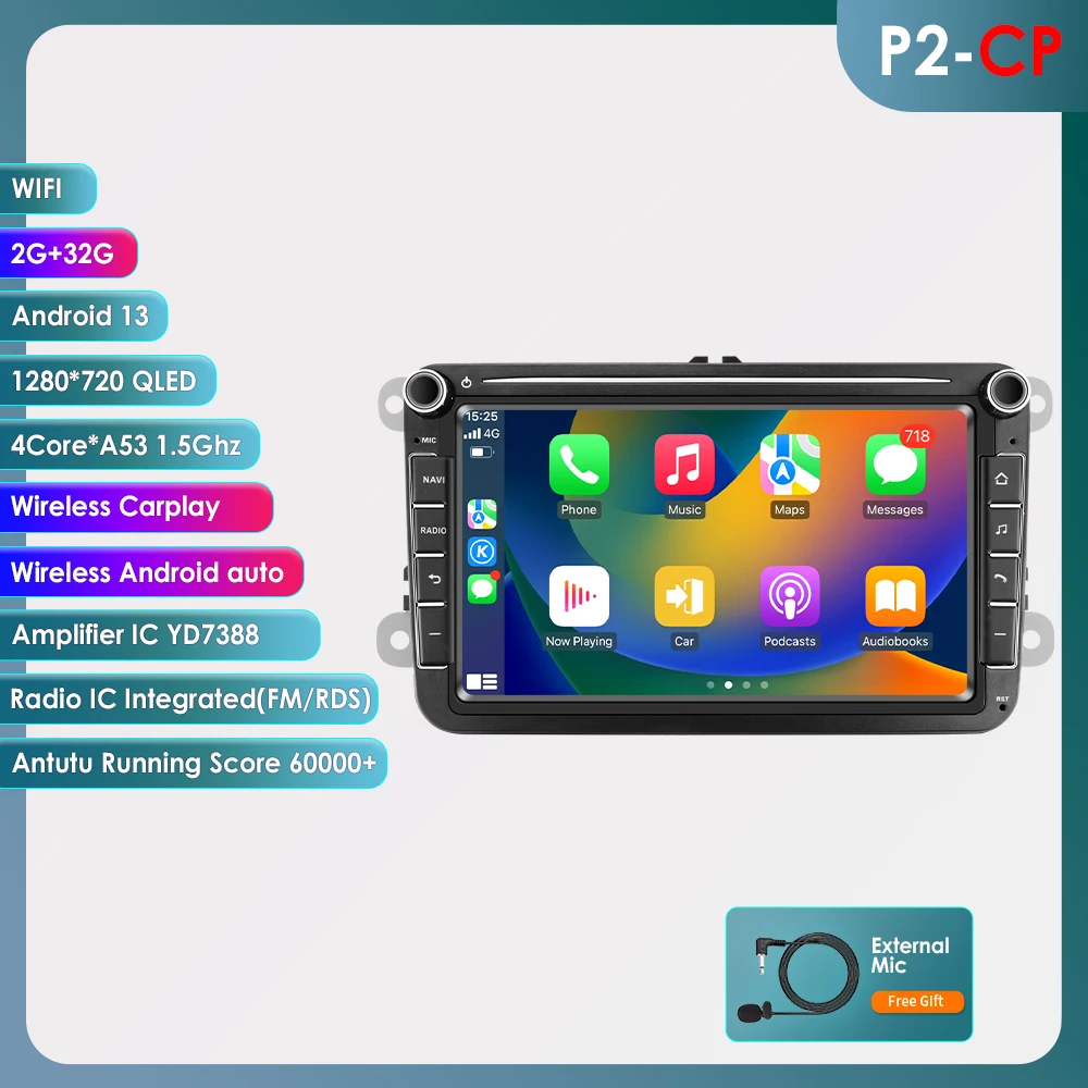 8 "Hizpo 2din Android13 Autoradio Voor Volkswagen Vw Skoda Octavia Golf 5 Touran Passat B6 Polo Jetta Amarok Auto Carplay Gps Rds
