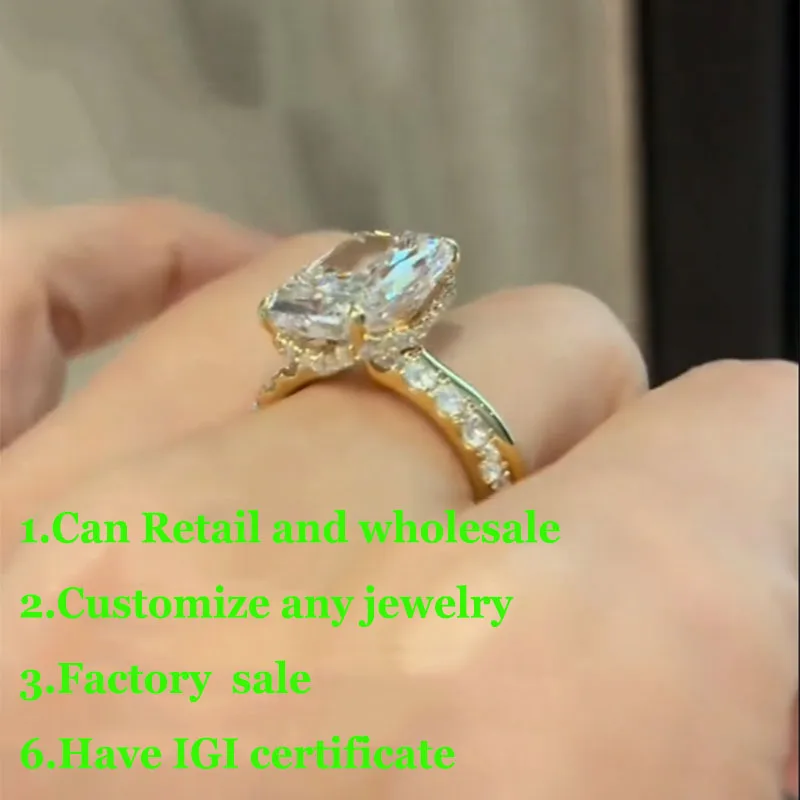 

Real product video IGI Lab Growing Diamond Ring Radiant Luxury ring set D Color 1 2 3Ct Solid 18K Yellow Gold Ring wedding ring