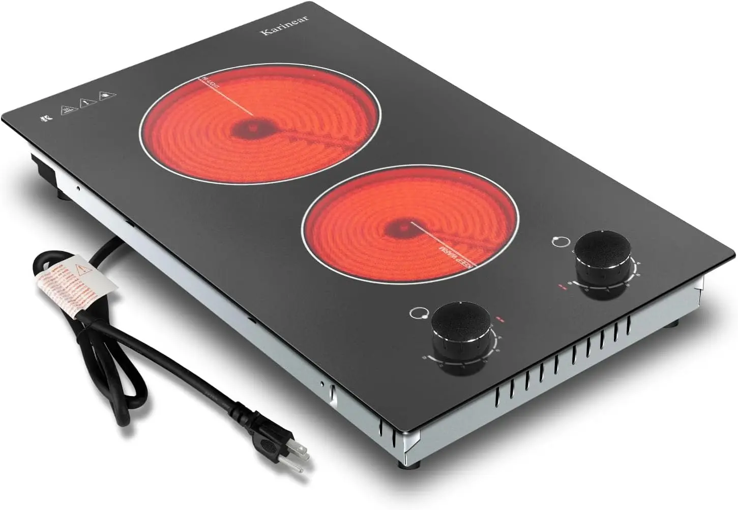 

110V Electric Cooktop 2 Burners Electric Stove 12 Inch Knob Control Countertop & Built-in Ceramic Cooktop, 9 Heating Le