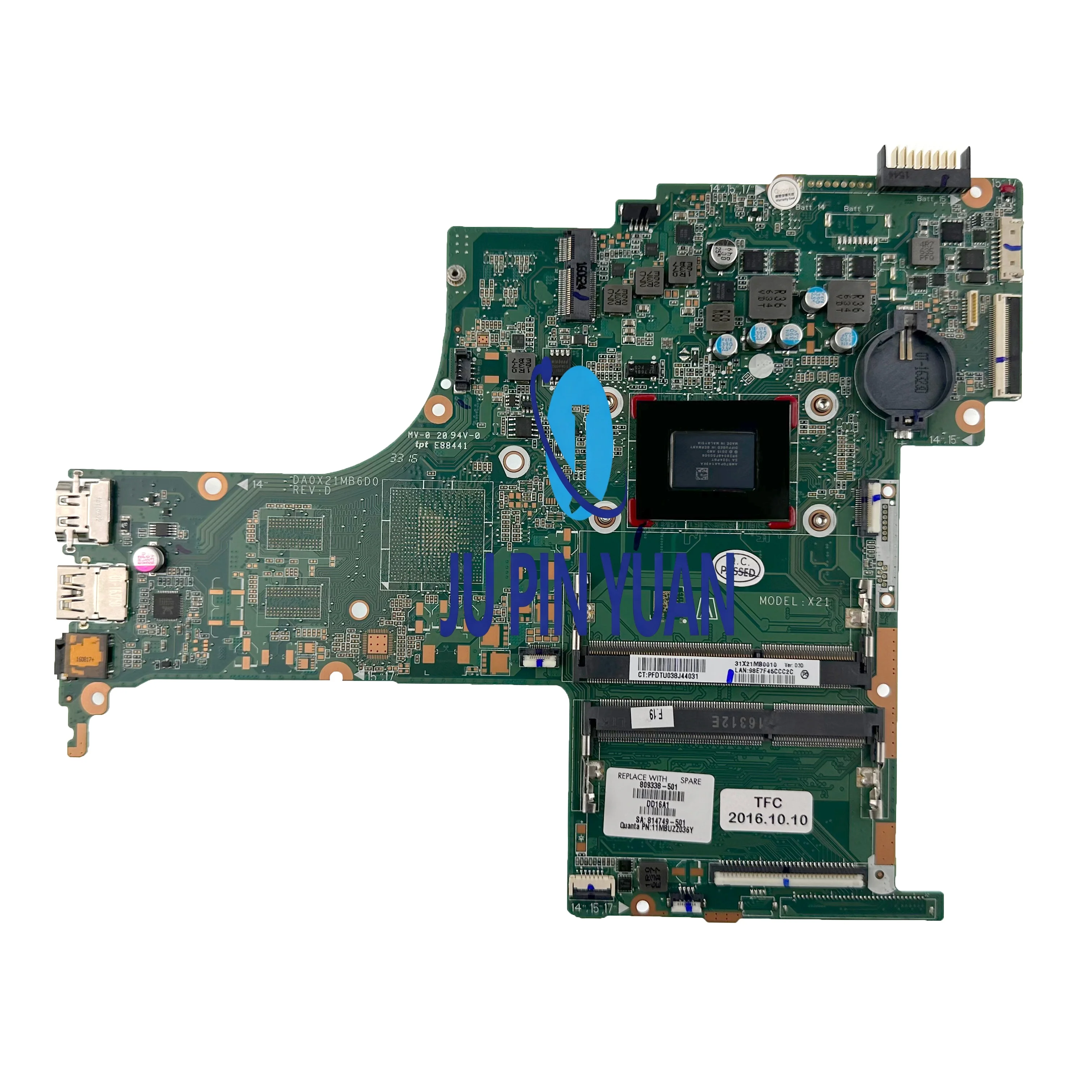 

809338-001 809338-601 For HP Pavilion 15-AB 15Z-AB Series Laptop Motherboard DA0X21MB6D0 X21 With A10-8700P CPU 100% Full Tested