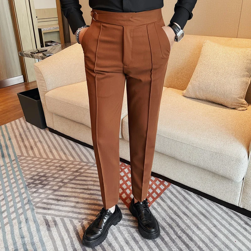 High Quality Men's Suit Pant Solid Color England Style Slim Fit Casual High Waist Trousers Men Spring Autumn Fashion Suit Pants