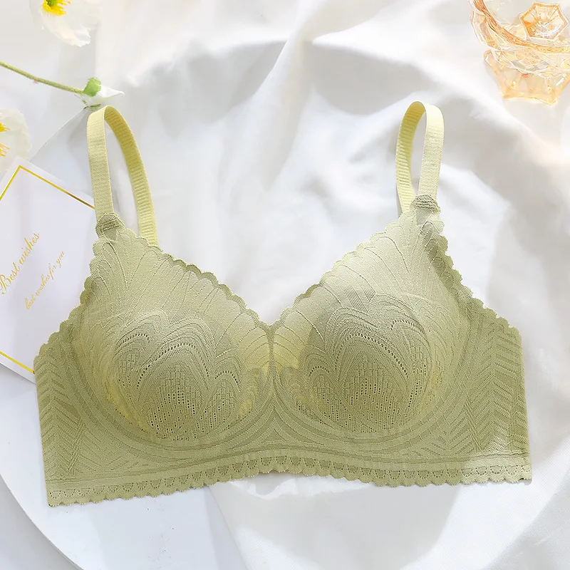 薄いフランスの通気性のある大きな胸、小さい、スチールリングなし、下着、跡なし、ウサギの耳を集める、美しいバックレースbr