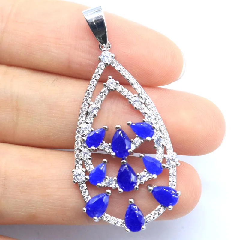 

Buy 4 Get 1 Free 46x23mm New Designed 5g Real Blue Sapphire Green Emerald Red Ruby CZ Women Wedding Silver Pendant