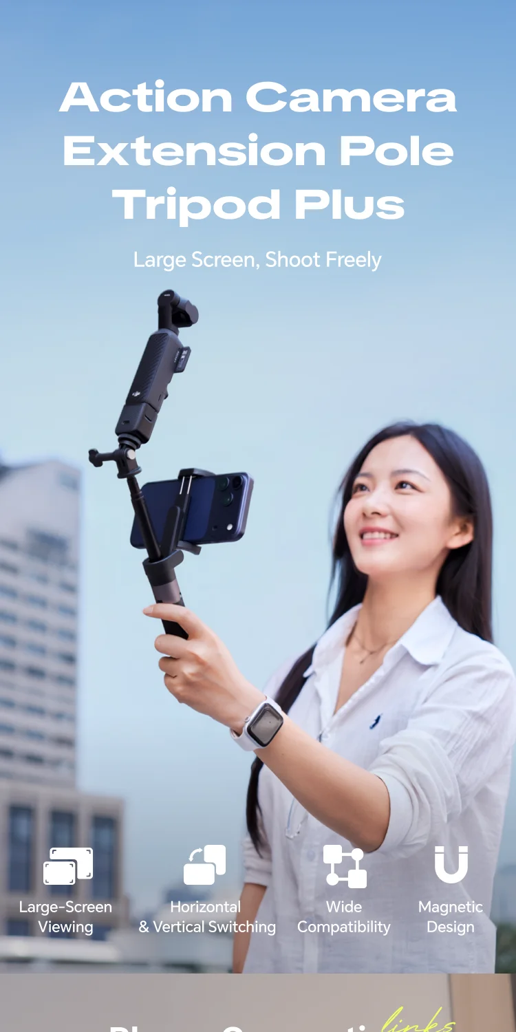 PGYTECH Action-Kamera Verlängerungsstange Stativ Plus 2-in-1 Stange & Stativ / Telefonhalter, für GoPro/DJI Osmo/Insta360 – Detail 1